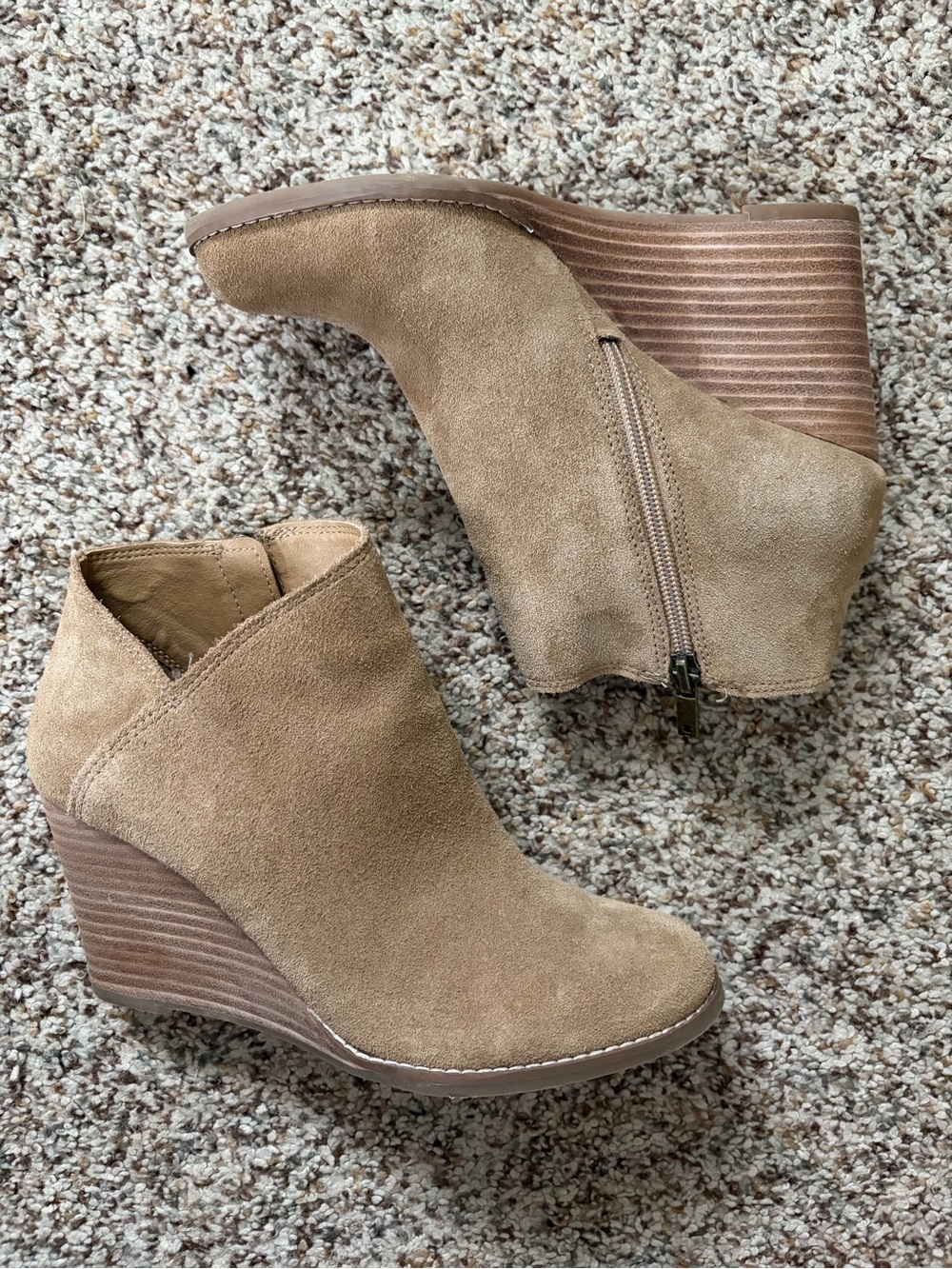Taupe Suede Wedge Ankle Booties - Women